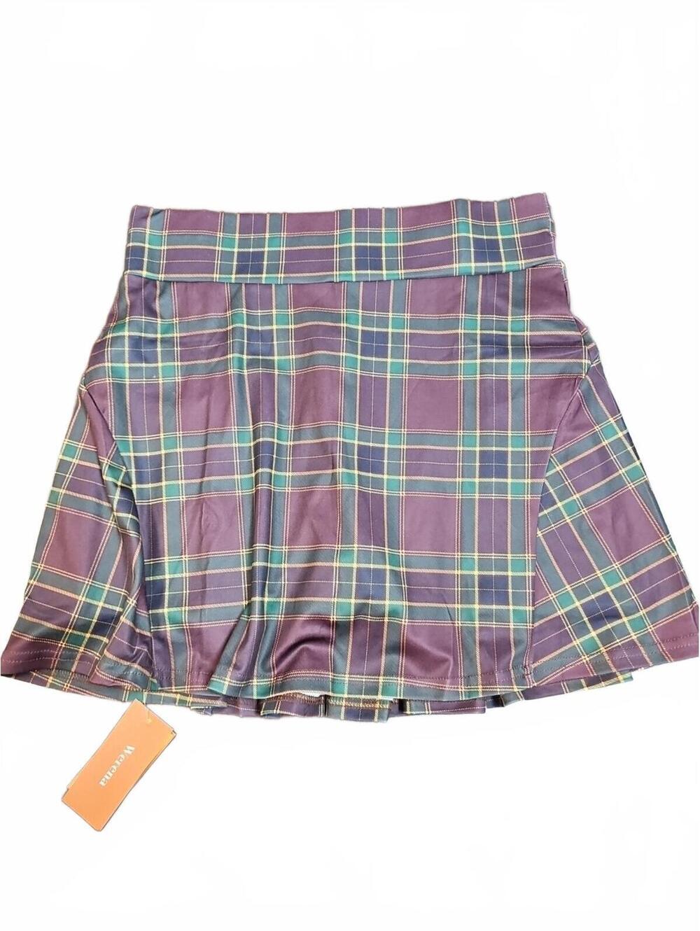 Werena L Scot Plaid High Waisted Pleated Tennis Golf Skort NWT